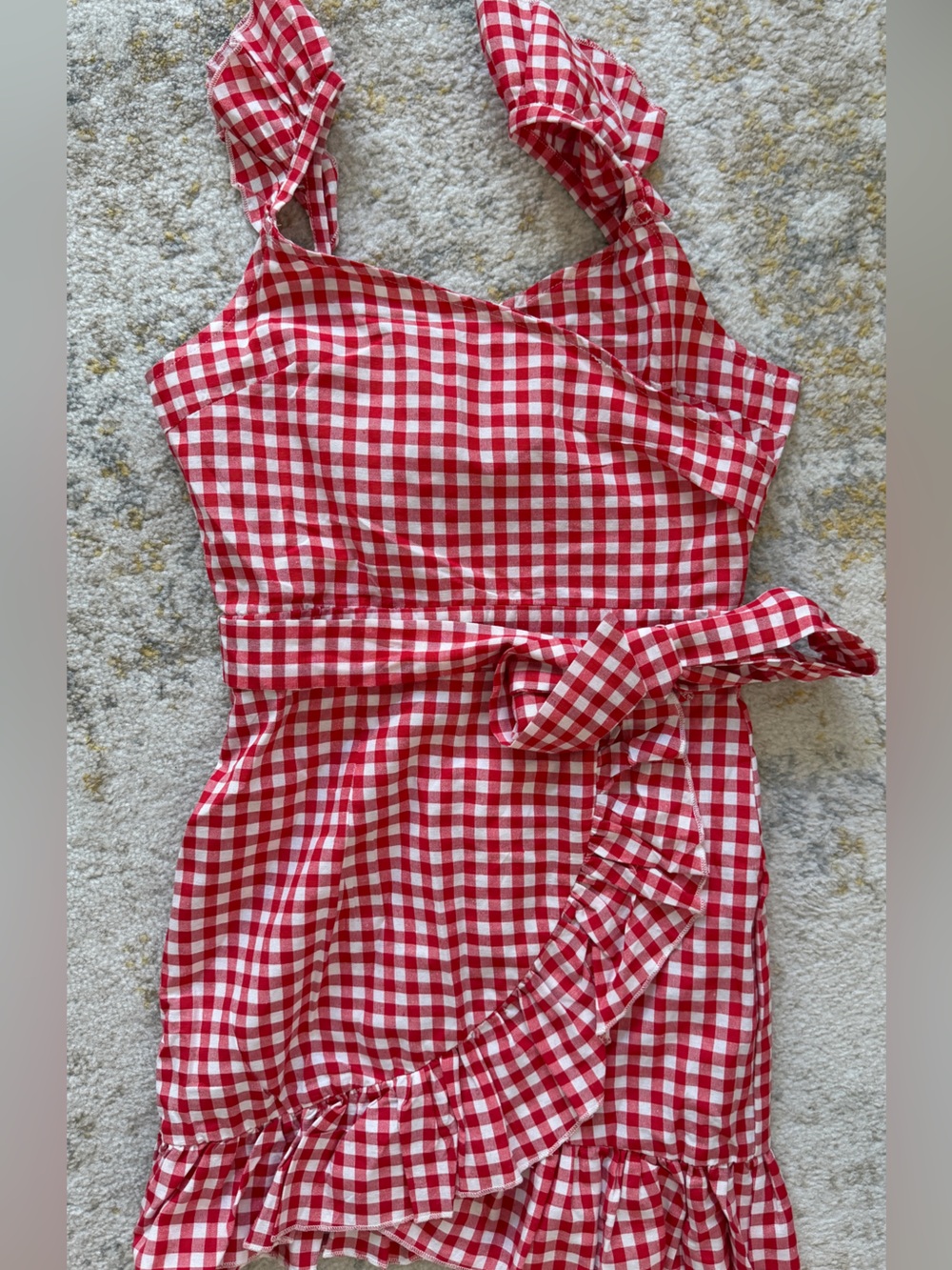 Red and White Gingham Tie-Front Dress